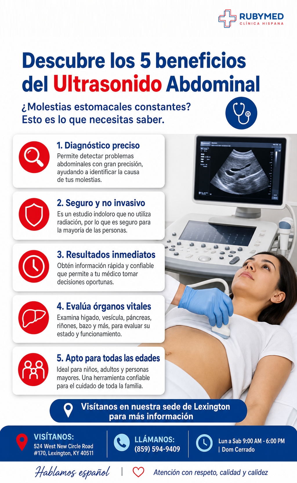 Infografía: ¿Molestias estomacales constantes? 5 beneficios del ultrasonido abdominal que debes conocer