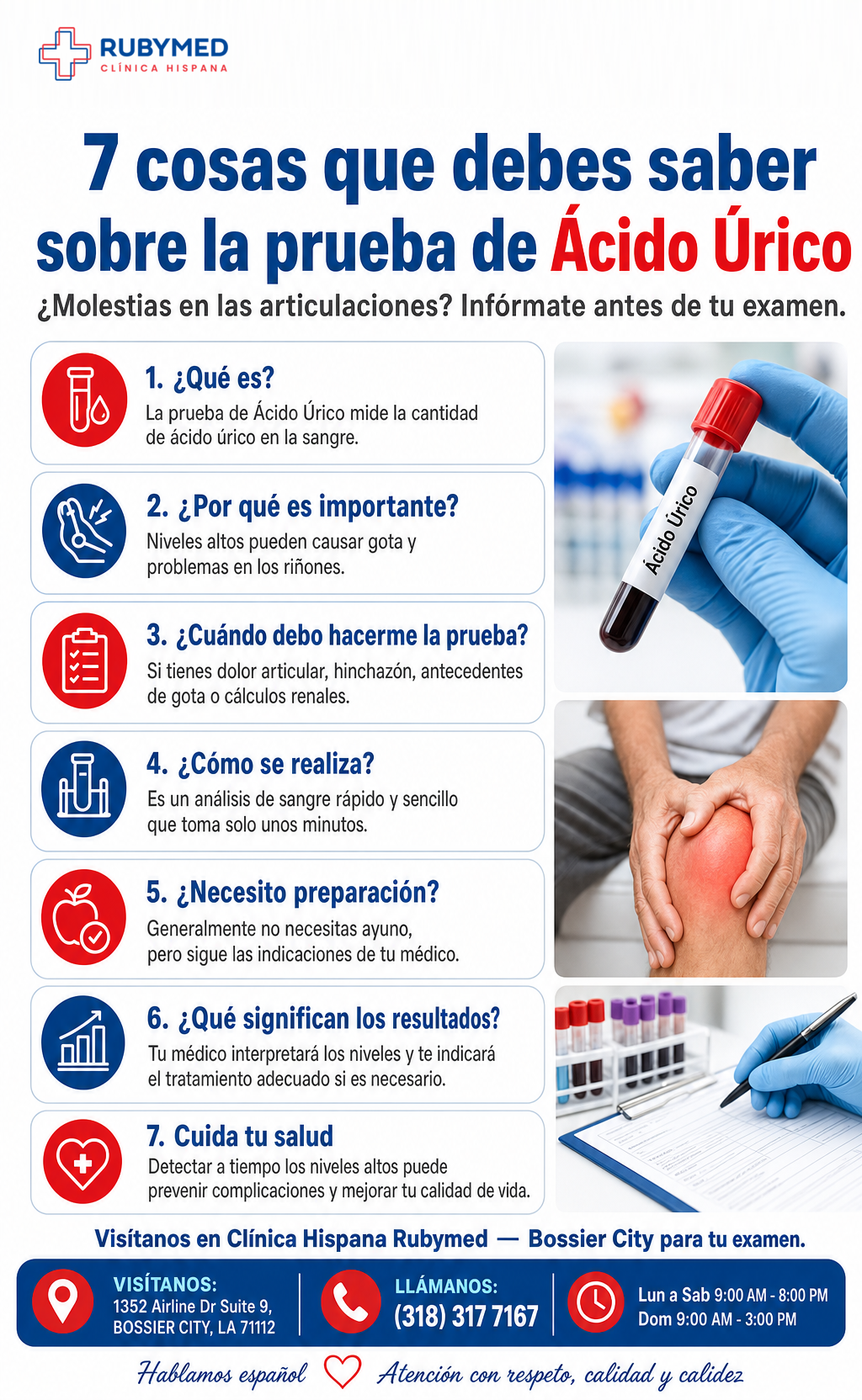 Infografía: ¿Molestias en las articulaciones? 7 datos esenciales sobre la prueba de ácido úrico