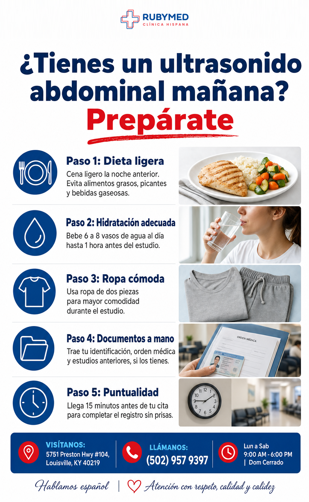 Infografía: ¿Tienes un ultrasonido abdominal mañana? Cómo prepararte bien desde la noche anterior