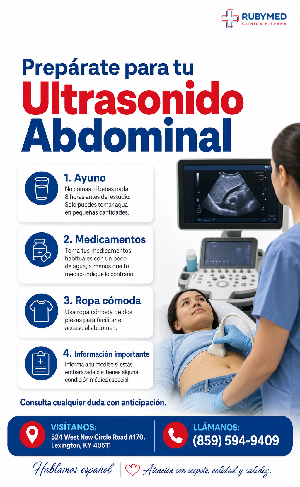 Infografía: ¿Mañana te haces un ultrasonido abdominal? Lo que debes dejar listo desde la noche anterior