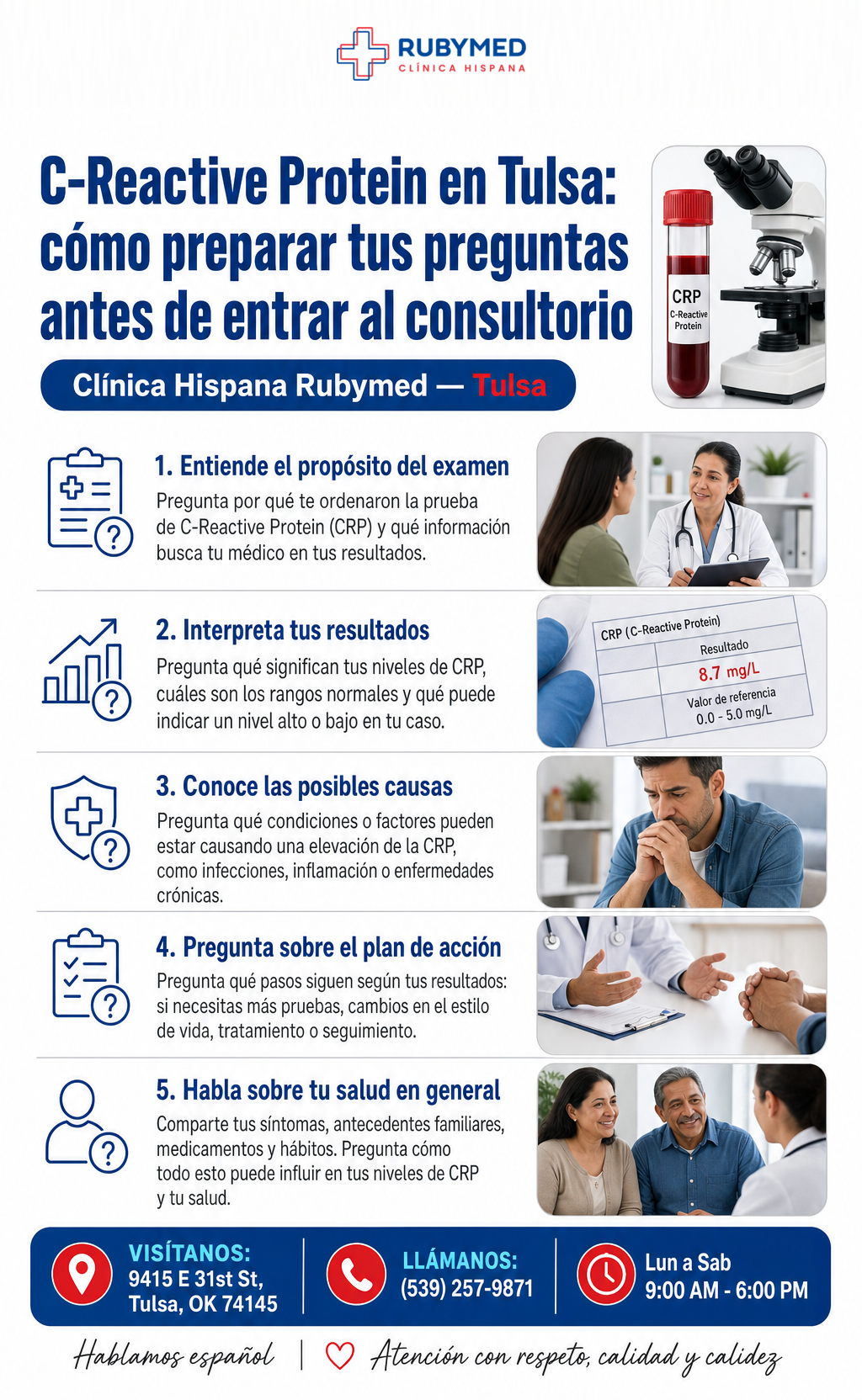 Infografía: ¿Vas a hacerte la prueba de Proteína C Reactiva? Cómo preparar tu consulta médica