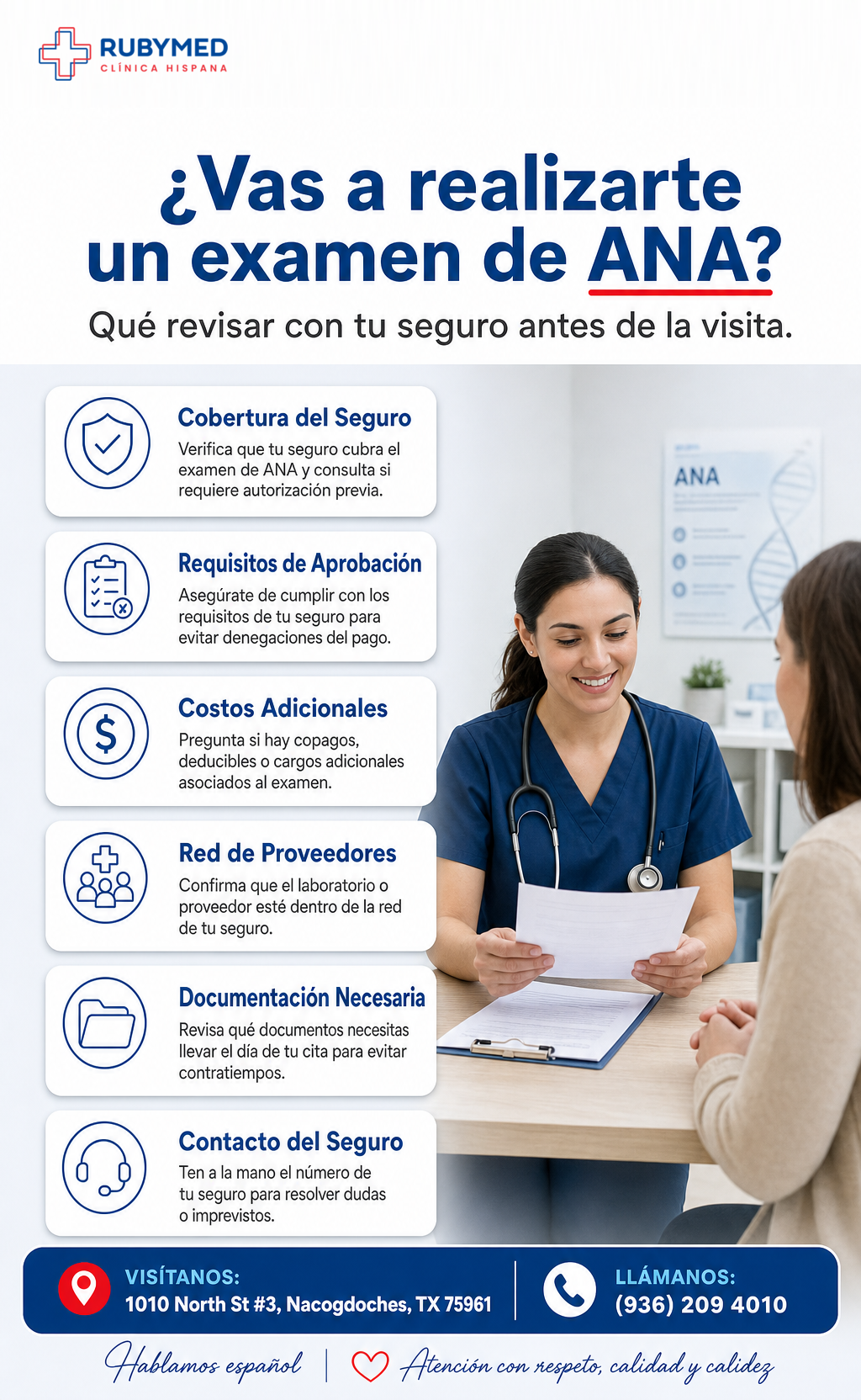 Infografía: ¿Vas a realizarte un examen de ANA? Qué revisar con tu seguro antes de la visita