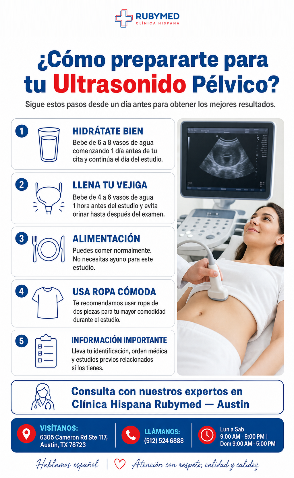 Infografía: ¿Tienes un ultrasonido pélvico? Lo que debes organizar desde el día anterior
